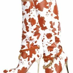 CAPE ROBBIN Esa Cow Ankle Stud Chain Metallic Stiletto Boot Boots