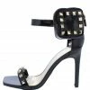 Bamboo Evermore35 Black Patent Studded Open Toe Ankle Pouch Heel What's New