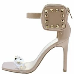 Bamboo Evermore35 Nude Patent Studded Open Toe Ankle Pouch Heel