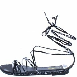 Mata Shoes Fall In Love Black Bandana Strappy Ankle Wrap Flat Sandal