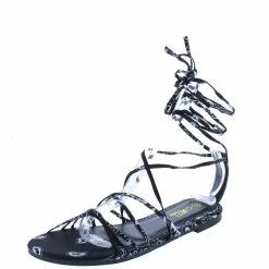 Mata Shoes Fall In Love Black Bandana Strappy Ankle Wrap Flat Sandal
