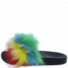 Liliana Michelle199 Multi 4 Faux Fur Open Toe Slide Sandal Shoes