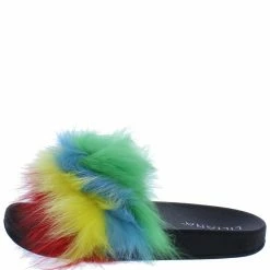 Liliana Michelle199 Multi 4 Faux Fur Open Toe Slide Sandal Shoes