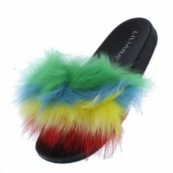 Liliana Michelle199 Multi 4 Faux Fur Open Toe Slide Sandal Shoes