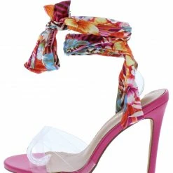 Elegant Fassy88 Fuchsia Lucite Open Toe Fabric Anke Wrap Stiletto Heel Shoes