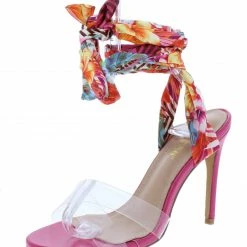 Elegant Fassy88 Fuchsia Lucite Open Toe Fabric Anke Wrap Stiletto Heel Shoes