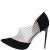 Mata What's New Fish Wire Black Pointed Toe Embellished Mesh Pump Heel
