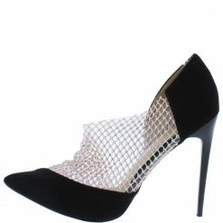 Mata What's New Fish Wire Black Pointed Toe Embellished Mesh Pump Heel