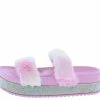 OIL J Flake Cotton Candy Faux Fur Rhinestone Platform Slide Sandal