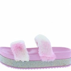 OIL J Flake Cotton Candy Faux Fur Rhinestone Platform Slide Sandal