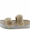 OIL J Flake Nude Faux Fur Rhinestone Platform Slide Sandal