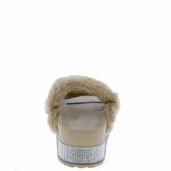 OIL J Flake Nude Faux Fur Rhinestone Platform Slide Sandal