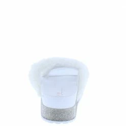 OIL J What's New Flake White Faux Fur Rhinestone Platform Slide Sandal