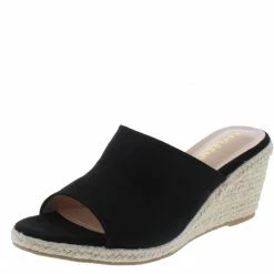 Elegant Shoes Flo11 Black Open Toe Slide Espadrille Wedge