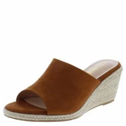 Elegant What's New Flo11 Tan Open Toe Slide Espadrille Wedge