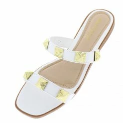 Elegant Floe15 White Rock Stud Dual Strap Flat Slide Sandal What's New