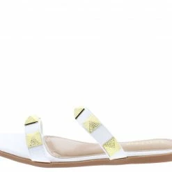 Elegant Floe15 White Rock Stud Dual Strap Flat Slide Sandal What's New