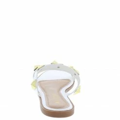 Elegant Floe15 White Rock Stud Dual Strap Flat Slide Sandal What's New