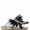 CAPE ROBBIN Fluffy Fluffy Black Feather Rhinestone Slingback Thong Sandal