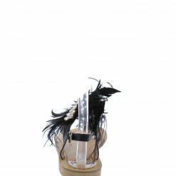 CAPE ROBBIN Fluffy Fluffy Black Feather Rhinestone Slingback Thong Sandal