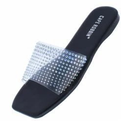 CAPE ROBBIN Flushing Black Sparkle Studded Lucite Open Toe Slide Sandal What's New