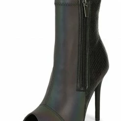 QUPID What's New Frasier75x Reflective Peep Toe Two Tone Stiletto Boot
