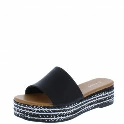 JP Freedom02 Black Open Toe Platform Espadrille Wedge