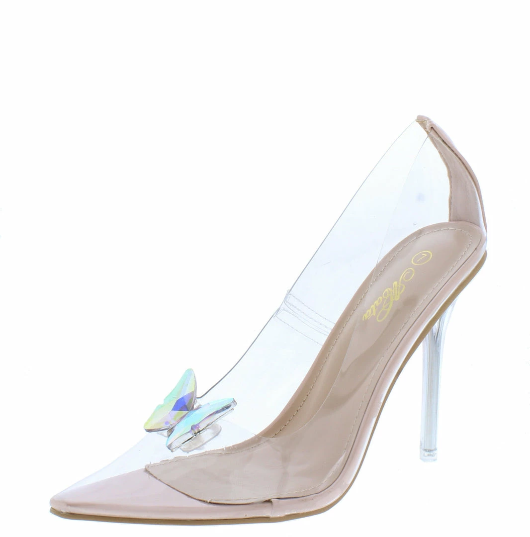 Mata Shoes Friday Night3 Nude Lucite Pointed Toe Butterfly Pump Heel 4 Mata Shoes Friday Night3 Nude Lucite Pointed Toe Butterfly Pump Heel