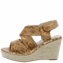 Mata FullMoon5 Gold Snake Cross Strap Open Toe Slingback Wedge