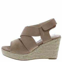 Mata FullMoon5 Taupe Cross Strap Open Toe Slingback Wedge Shoes