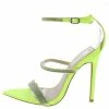 Elegant Galina5 Neon Yellow Embellished Pointed Open Toe Stiletto Heel