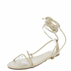 Liliana Carolyn108 Gold Snake Wrap Strap Open Toe Flat Sandal