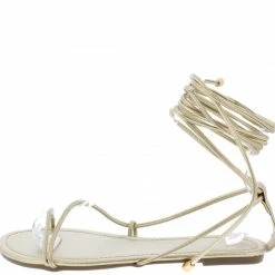 Liliana Carolyn108 Gold Snake Wrap Strap Open Toe Flat Sandal