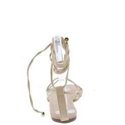 Liliana Carolyn108 Nude Snake Wrap Strap Open Toe Flat Sandal