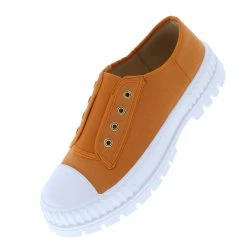 Shoe Republica What's New Gevena Orange Toe Cap Eyelet Slip On Lug Sole Sneaker Flat