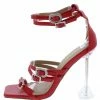 Lemonade Ginny Red Multi Buckle Strap Open Toe Square Lucite Heel