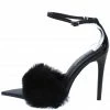 CAPE ROBBIN What's New Paula293 Black Furry Open Pointed Toe Stiletto Heel