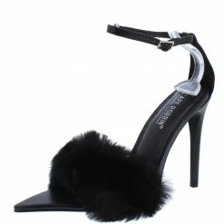 CAPE ROBBIN What's New Paula293 Black Furry Open Pointed Toe Stiletto Heel