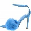CAPE ROBBIN Paula293 Blue Furry Open Pointed Toe Stiletto Heel
