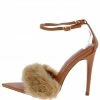 CAPE ROBBIN Paula293 Orange Furry Open Pointed Toe Stiletto Heel What's New