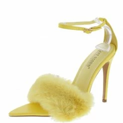 CAPE ROBBIN Paula293 Yellow Furry Open Pointed Toe Stiletto Heel What's New