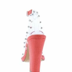 Shoe Republica Guinea Orange Lucite Studded Open Toe Caged Block Heel