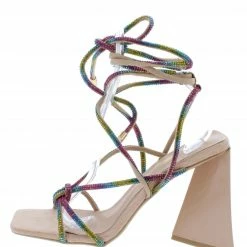Mata Guilty Pleasure1 Rainbow Embellished Strappy Open Toe Heel