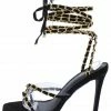 OIL J What's New Hanson Black Suede Chain Strappy Open Toe Ankle Wrap Heel