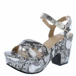 AMERICAN METTLE Harper2 Snake Pu Cross Strap Open Toe Platform Heel What's New