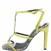 QUPID Highlight01xx Yellow Pu Caged Strappy Open Toe Stiletto Heel