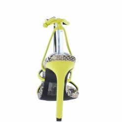 QUPID Highlight01xx Yellow Pu Caged Strappy Open Toe Stiletto Heel