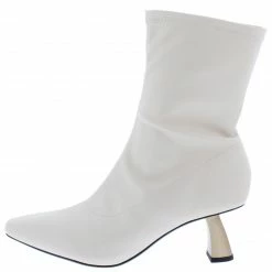 Shoe Republica Holux Beige Pointed Toe Angled Square Heel Ankle Boot