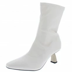 Shoe Republica Holux Beige Pointed Toe Angled Square Heel Ankle Boot