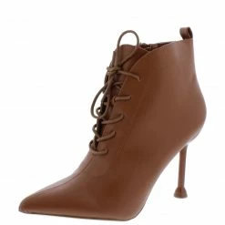 Shoe Republica Hooa Mocha Pointed Toe Lace Up Stiletto Ankle Boot
